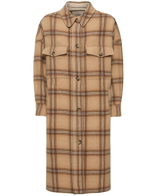 Isabel Marant Natural Fontizia Checked Wool Blend Overcoat