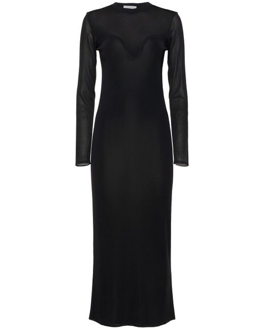 Nina Ricci Black Sheer Knit Long Sleeve Midi Dress
