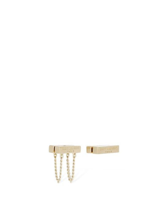 Saint Laurent White Asymmetrical Monogram Earrings