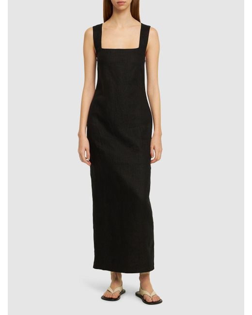 Posse Alice Linen Midi Dress in Black | Lyst