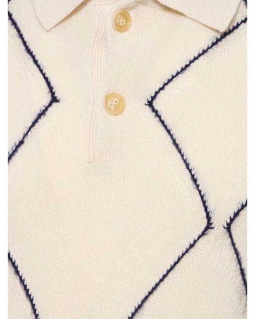 Aspesi Natural Diamond Cotton Blend Knit L/s Polo for men