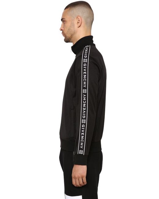 Givenchy Ticker Sleeve Logo Zip Up Track Jacket Black for men