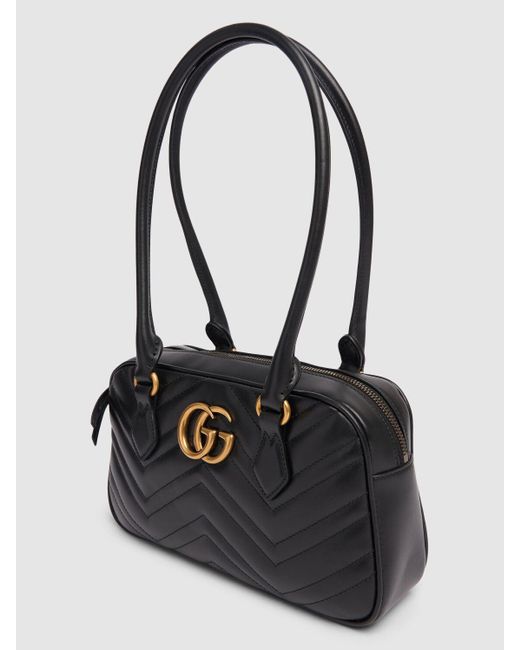 Gucci Black Small gg Marmont Leather Top Handle Bag
