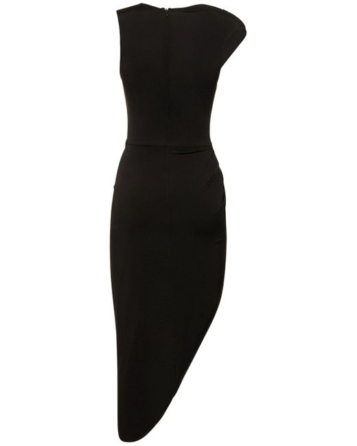 David Koma Black Asymmetric Ruched Crystal-embellished Stretch-jersey Dress
