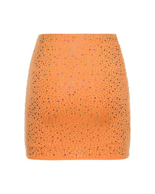 Leslie Amon Orange Embellished Stretch Tech Mini Skirt