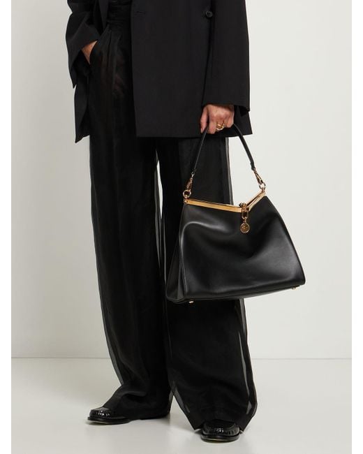 Etro Large Vela Leather Shoulder Bag in Black