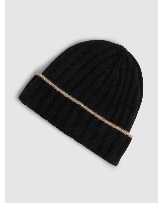 Cappello beanie in maglia di cashmere a costine di Brunello Cucinelli in Black da Uomo