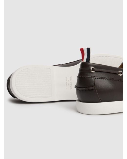 メンズ Thom Browne カーフレザーボートシューズ Gray