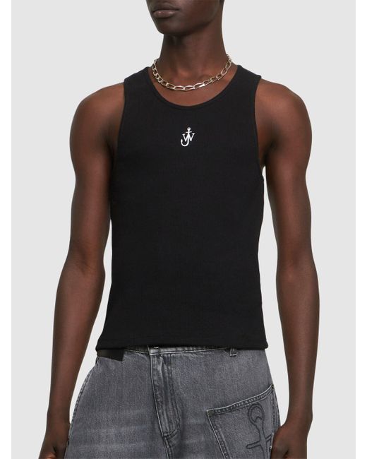 J.W. Anderson Black Logo Embroidery Stretch Cotton Tank Top for men