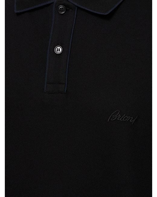 Brioni Black Cotton Piquet Polo for men