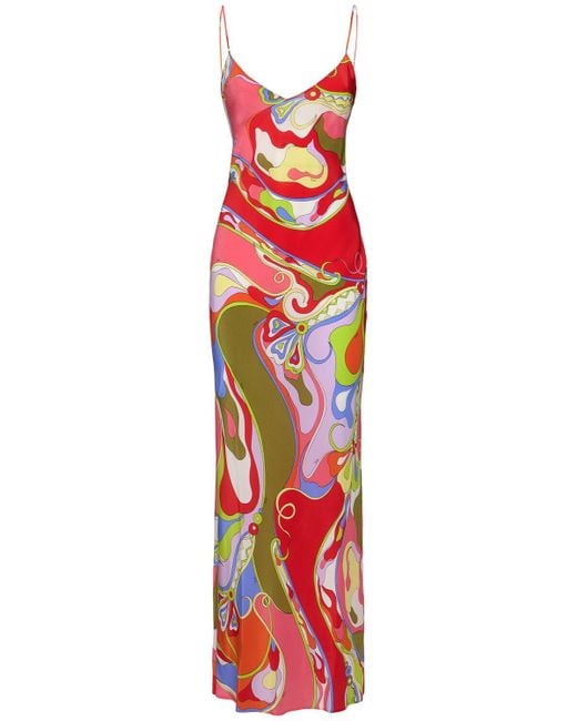 Emilio Pucci Red Printed Silk Long Dress