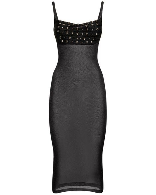 Alessandra Rich Black Lurex Knit Midi Dress W/ Crystals