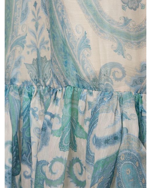 Zimmermann Blue Illuminate Printed Linen & Silk Gown