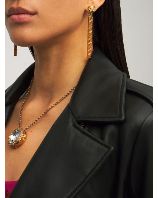 Versace Metallic Greek Motif & Medusa Pendant Earrings