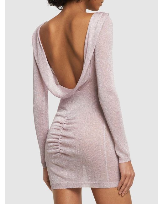 Alessandra Rich Pink Open Back Lurex Knit Mini Dress W/Hotfix