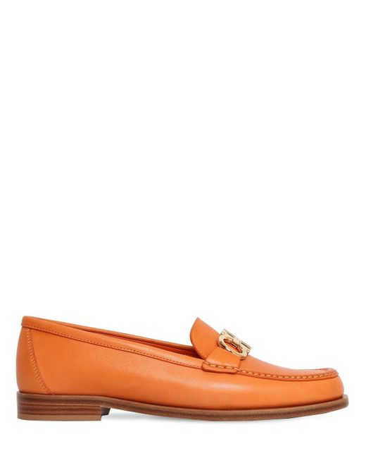 Ferragamo Orange 10mm Rolo Leather Loafers