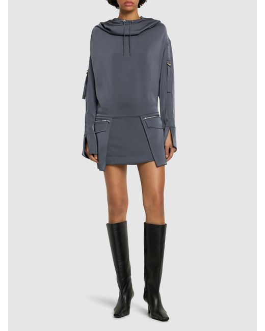 Dion Lee Gray Hooded Satin Parka Mini Dress