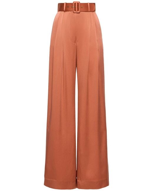 Zimmermann Orange Silk Tuck Wide Pants