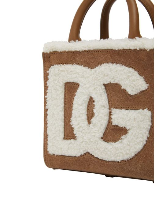 Dolce & Gabbana Brown Small Daily Logo Suede Top Handle Bag