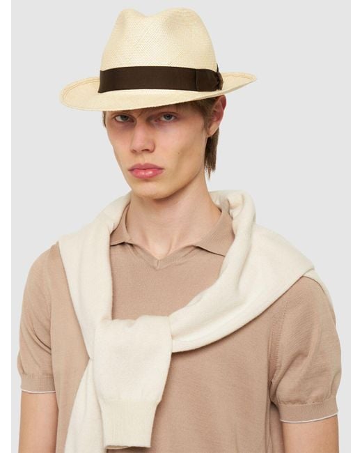 Borsalino White Federico 6cm Brim Straw Panama Hat for men