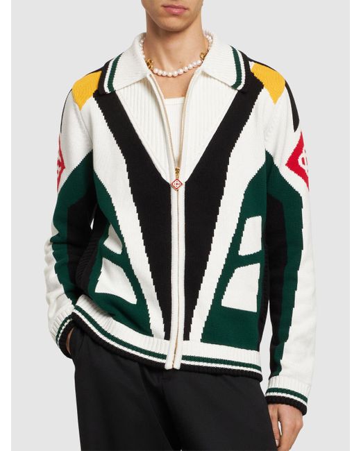 Casablancabrand Green Casa Racing Cotton Knit Zip-up Jacket for men