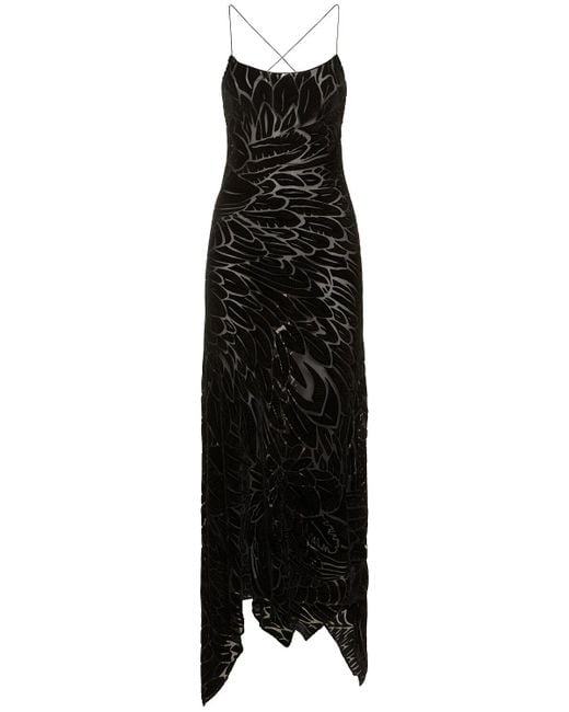 Roberto Cavalli Black Langes Kleid Aus Samt- Und Seidendevoré