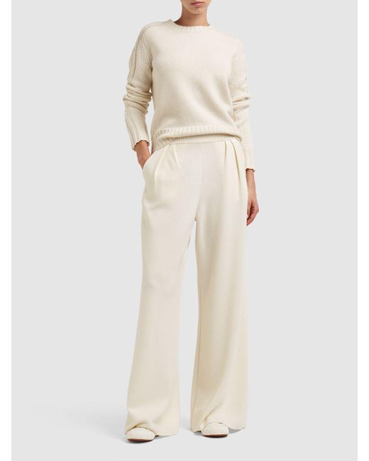 Pantalones anchos de lana con cintura alta Max Mara de color White