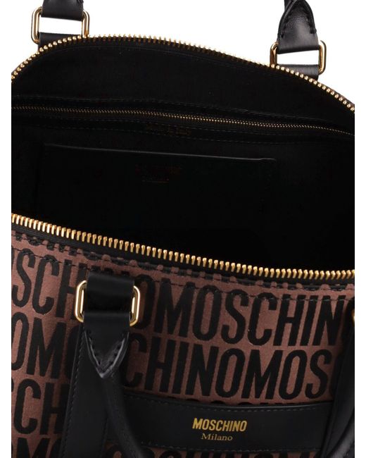 Moschino Logo Nylon Jacquard Duffle Bag in Brown for Men Lyst