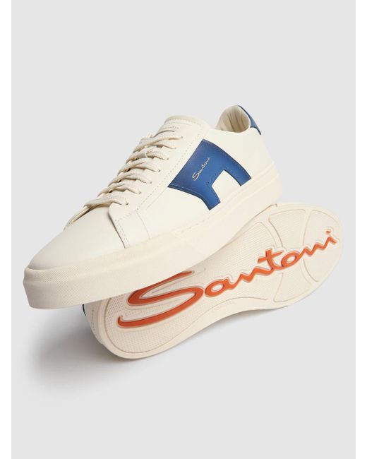Santoni Blue Leather Low Top Sneakers for men