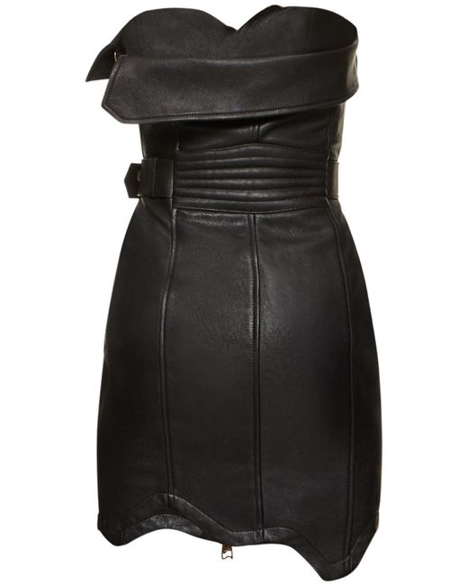 Robe courte zippée en cuir sans manches Moschino en coloris Black