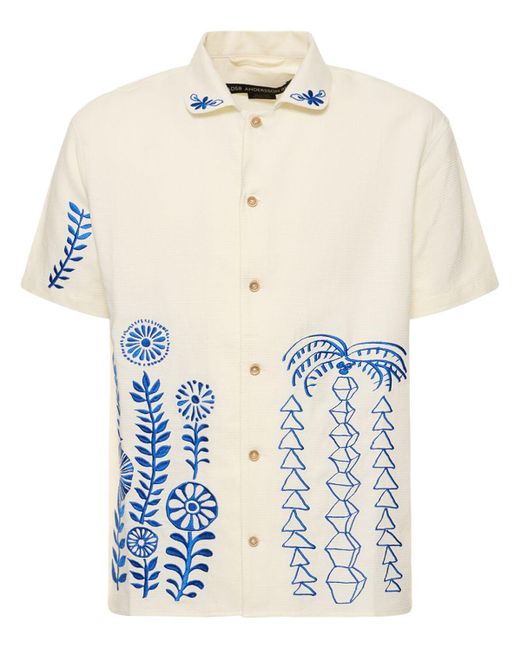ANDERSSON BELL Blue May Embroidered Linen & Cotton Shirt for men