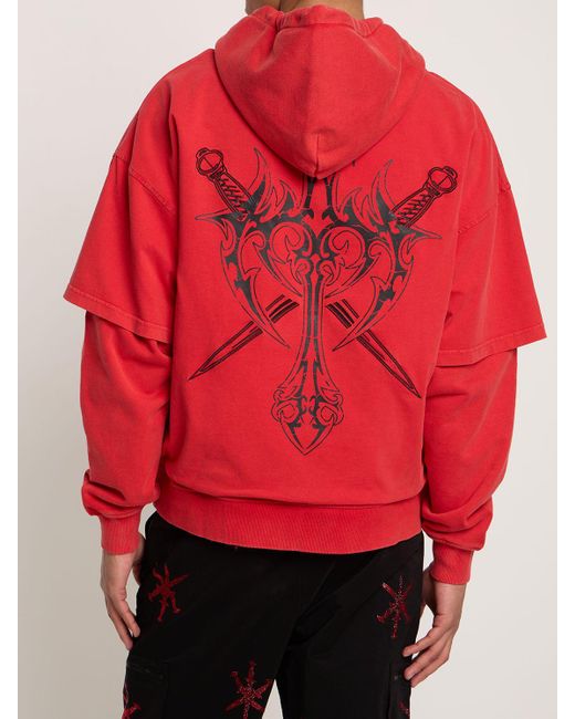 Unknown Cross & dagger Structured Cotton Hoodie for men