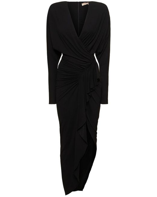 Robe midi en jersey drapé à manches longues Alexandre Vauthier en coloris Black