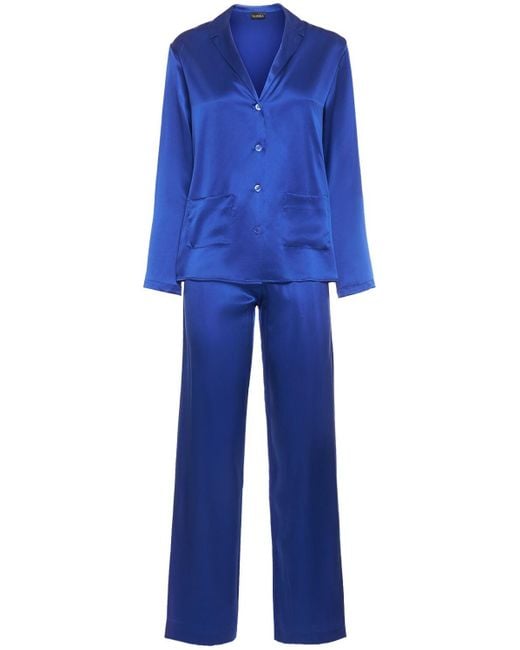 La Perla Blue Long Silk Satin Pajama Set