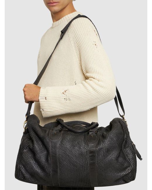 Giorgio Brato Black Woven Leather Duffle Bag for men