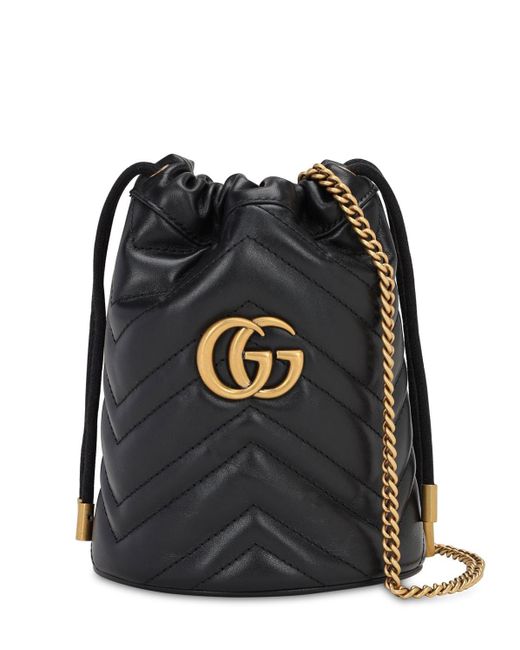 Gucci Leather Mini GG Marmont Bucket Bag in Nero/Nero/Nero (Black 