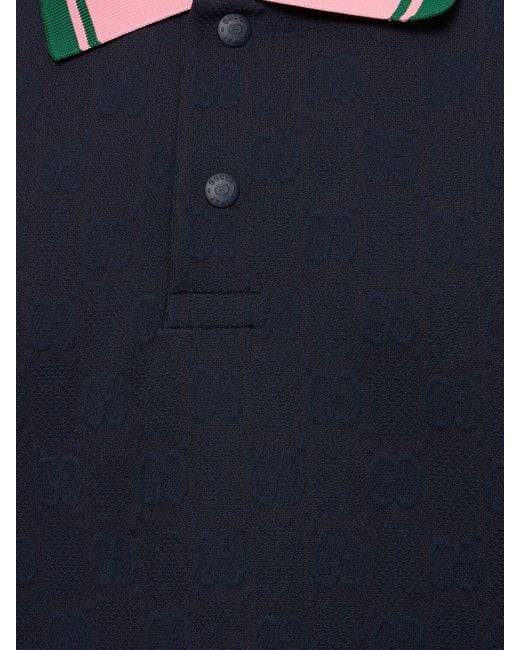 Gucci Blue gg Detail Jacquard Polo Shirt for men