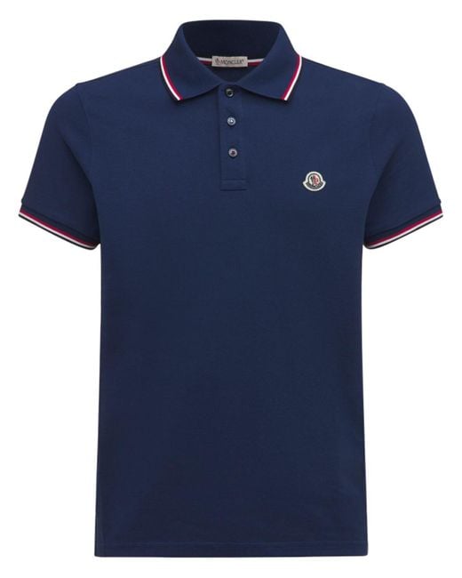 Moncler Blue Logo Patch Cotton Piqué Polo Shirt for men