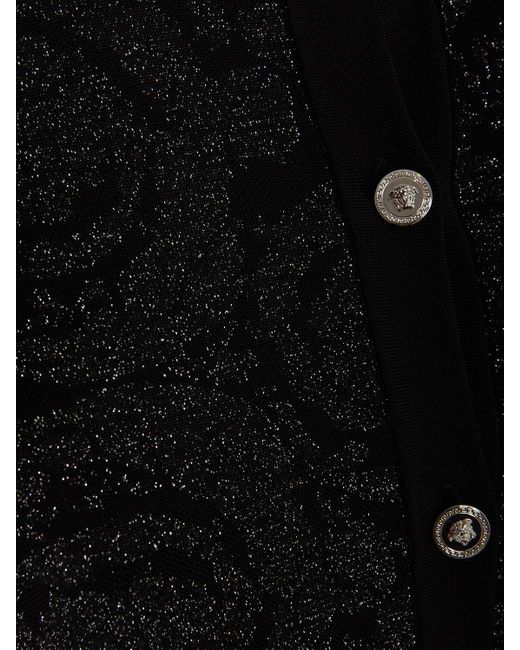 Versace Black Barocco Lurex Knit Cropped Cardigan