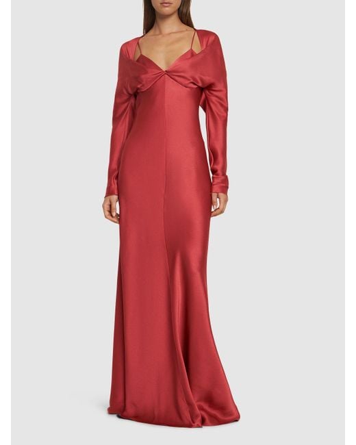 Alberta Ferretti ドレープサテンロングドレス Red