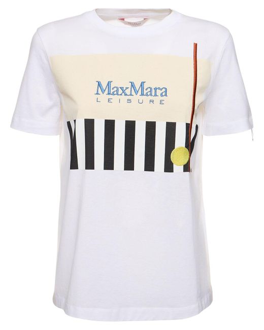 T-shirt imprimé et brodé obliqua Max Mara en coloris White