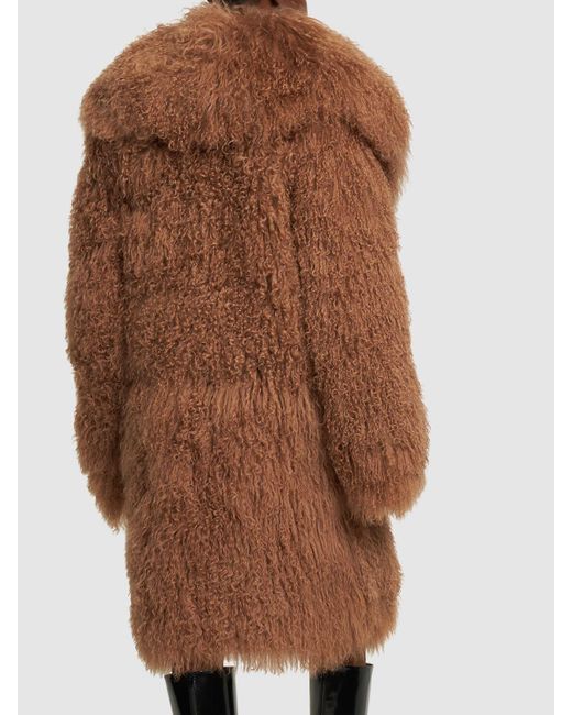 Michael Kors Brown Mongolian Lamb Fur Midi Coat