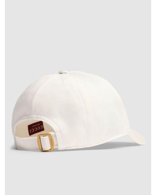 Gucci White Embroidery Cotton Baseball Cap for men
