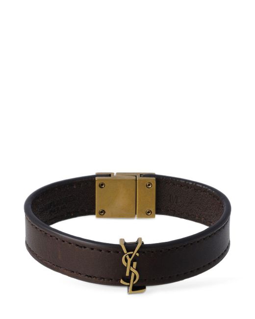Saint Laurent Brown Ysl Wide Leather Bracelet for men