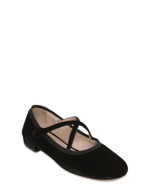 Miu Miu Black Criss-cross Velvet Ballerina Shoes