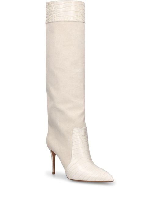 Paris Texas White 85mm Stiletto Leather & Canvas Boots