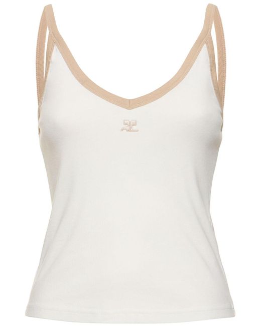 Courreges White Contrast V-neck Cotton Tank Top