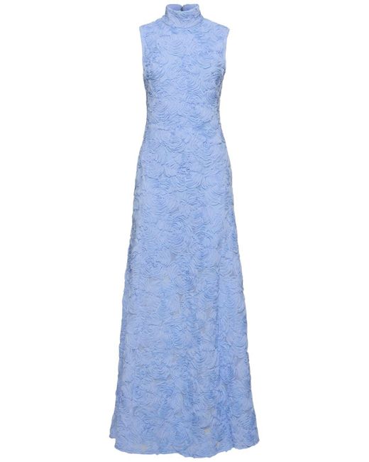 ROTATE BIRGER CHRISTENSEN Blue Asyna Flower Mesh Long Dress