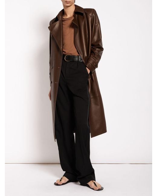Saint Laurent Leather Trench Coat in Brown for Men | Lyst