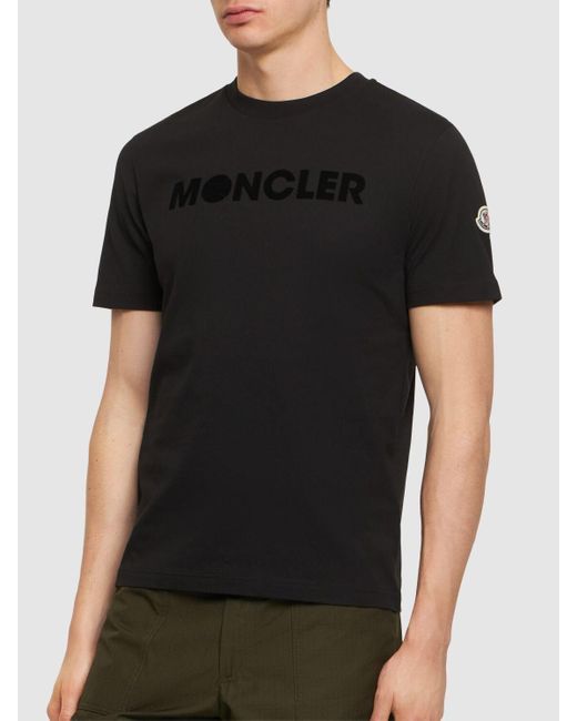 Camiseta de jersey de algodón con logo Moncler de hombre de color Black